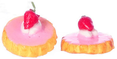 Dollhouse Miniature Cookie W/Strawberry Frosting, 2 Pc